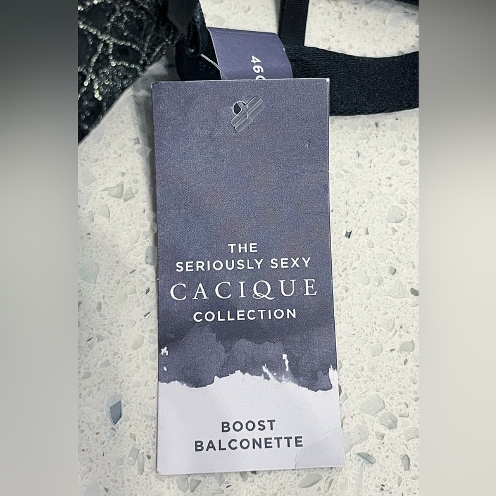 Cacique Seriously Sexy Boost Balconette Bra Black Lace 46C NWT - Picture 7 of 8